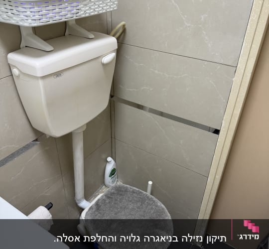 אסלה עם מכסה מרופד בחדר אמבטיה